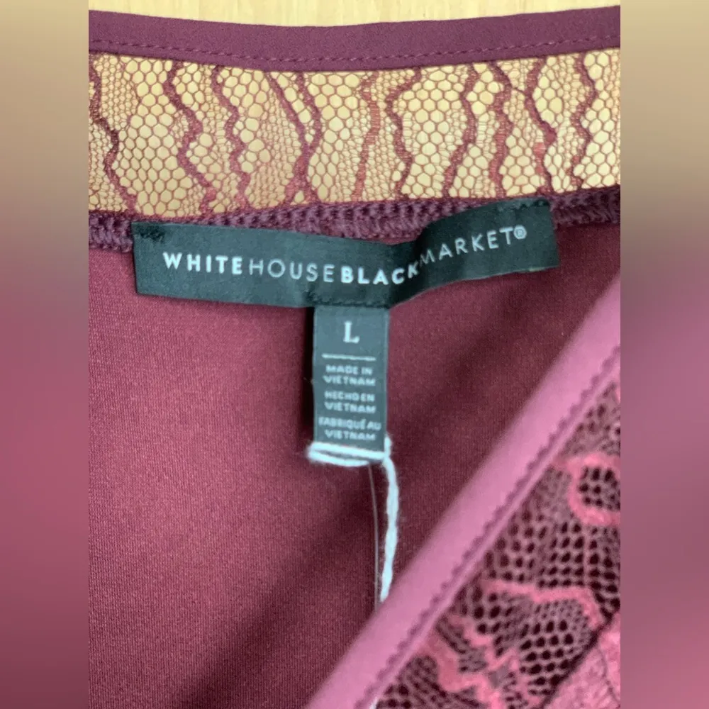 White House Black Market Burgundy Lace Cami.  Size-Large - Image 4