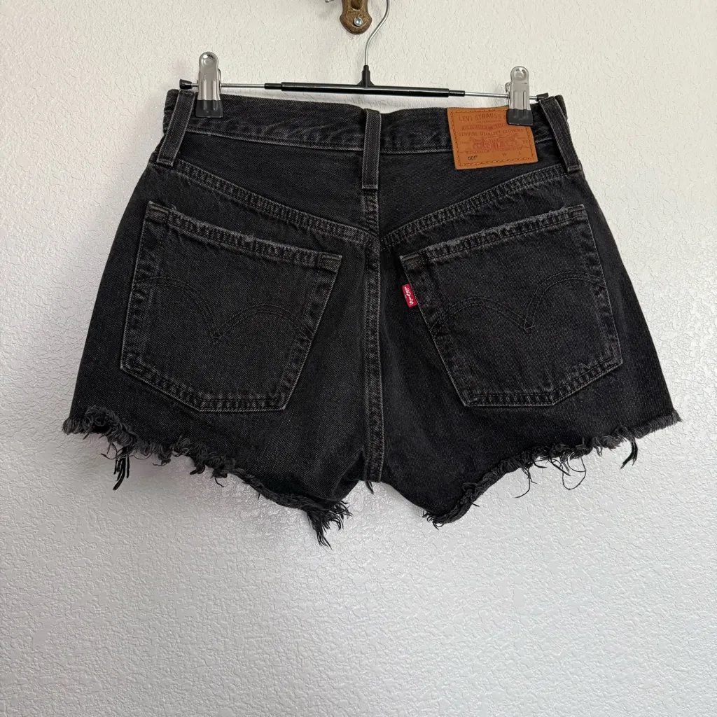 Levi’s 501 Black Distressed Shorts 24 - Image 2