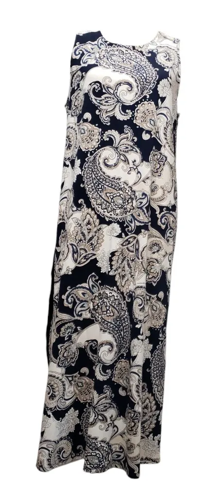 J. Jill Wearever Collection Paisley Maxi Dress Blue Beige Sleeveless L Petite - Image 2