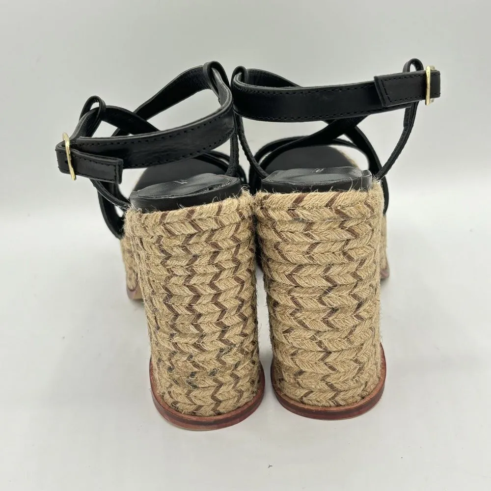 Free People Fahn Jute‎ Platform Strappy Sandal Black Leather Women's Sz 11 - Image 3