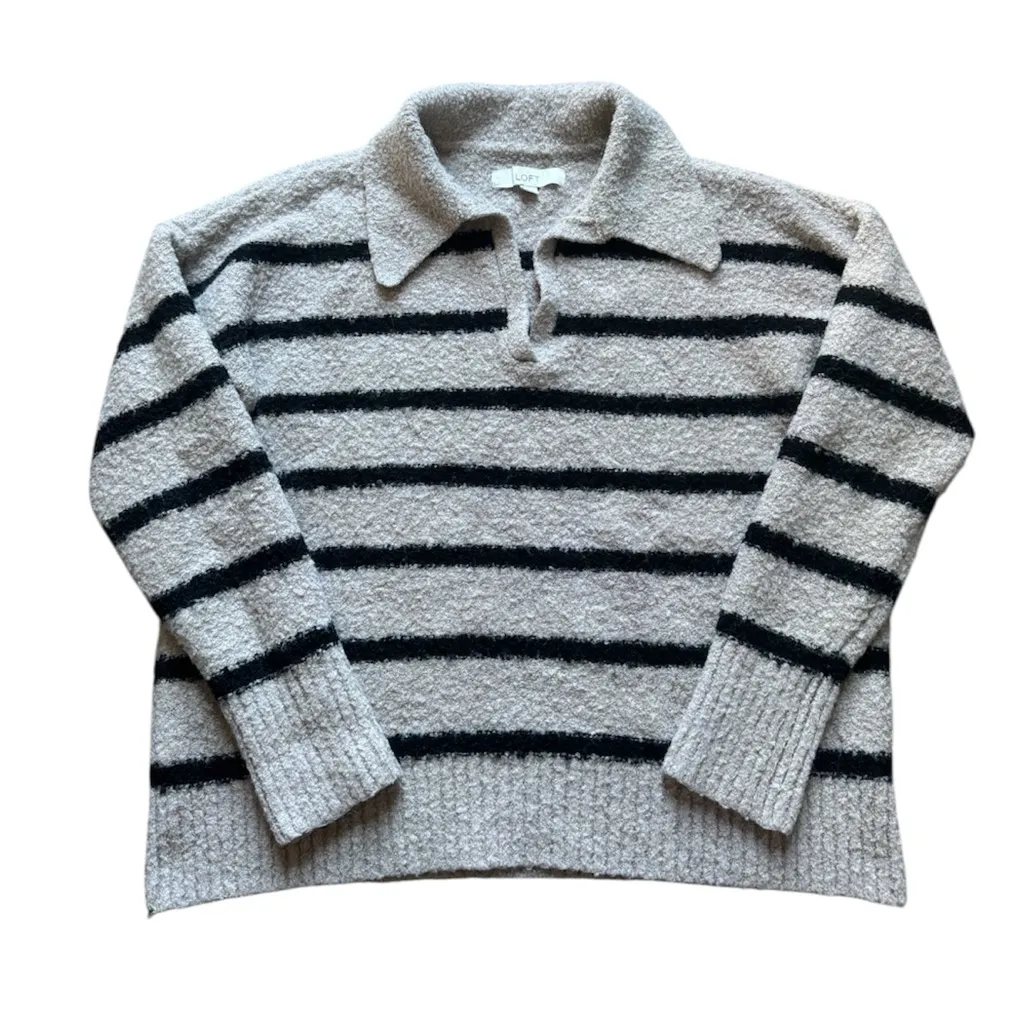 Loft Striped V-Neck Sweater - Black and Tan M - Image 2