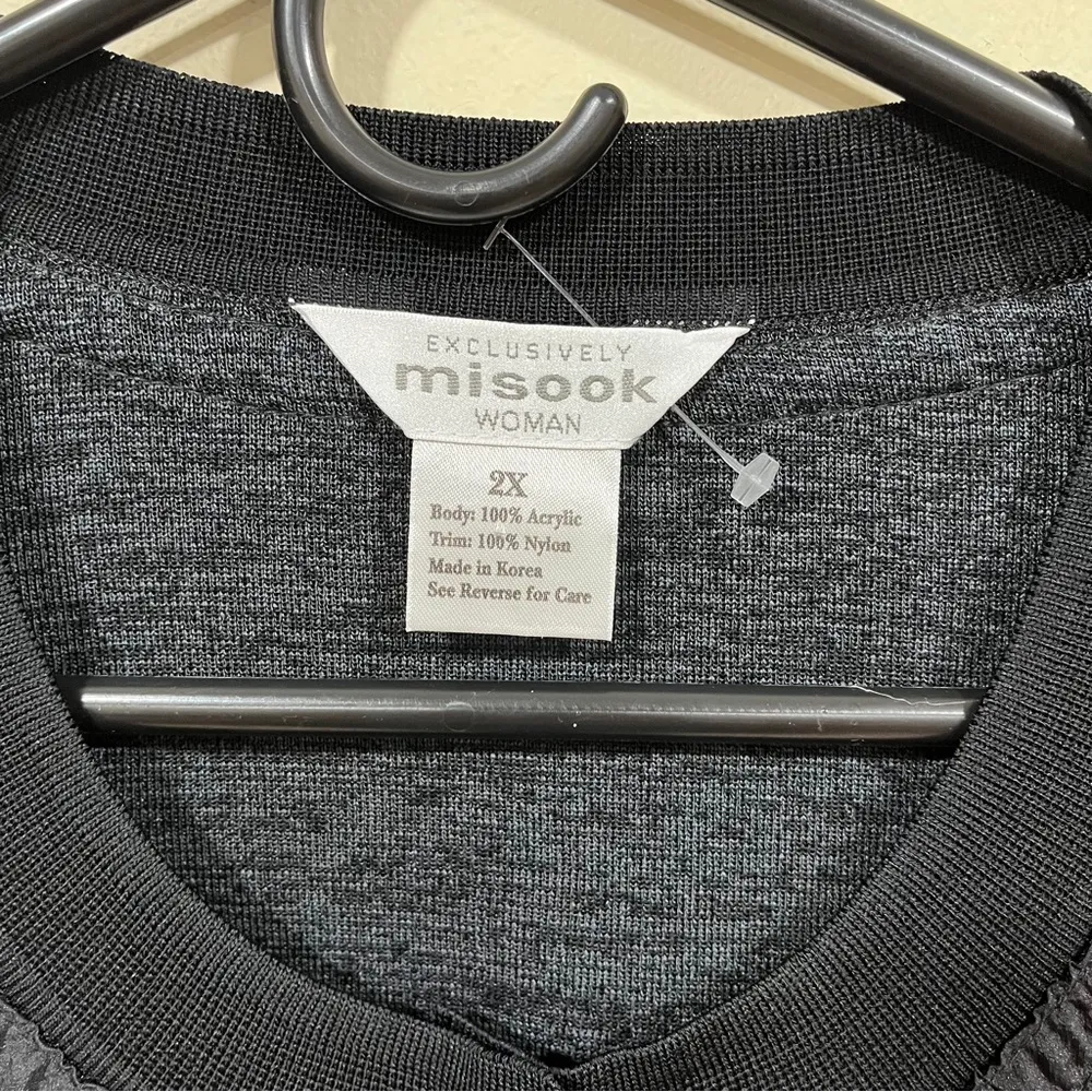 NWT Exclusively Misook Button Cardigan Jacket Acrylic Knit Heather Black Gray 2X - Image 2