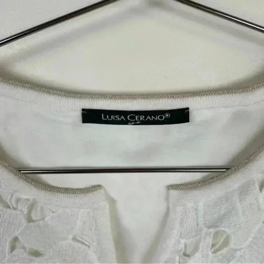 Luisa Cerano‎ White Floral Eyelet Lace Sleeveless Sheath Dress Size 6 - Image 8