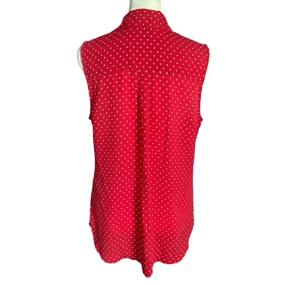 Soho women's M red with white polka dot sleeveless collared button down blouse - Image 4
