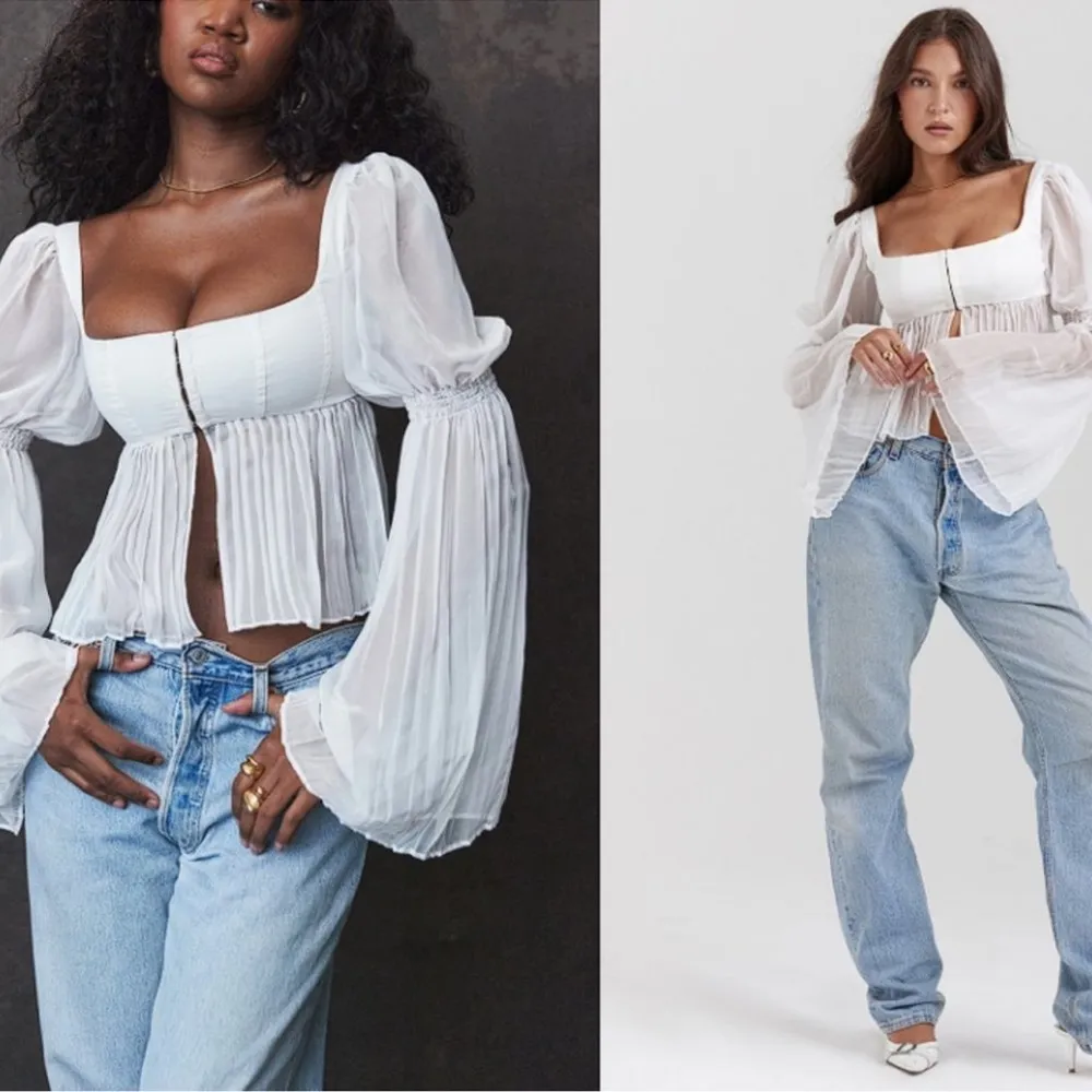 NWOT House of CB 'Lucie' White Pleated long sleeves crop top Top sz M - Image 3