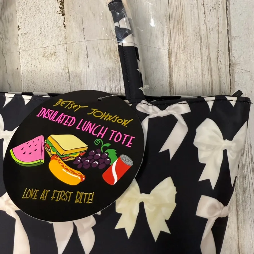 NWT Betsey Johnson Insulated Lunch Tote Bow Pattern Black Unisex Casual‎ - Image 4