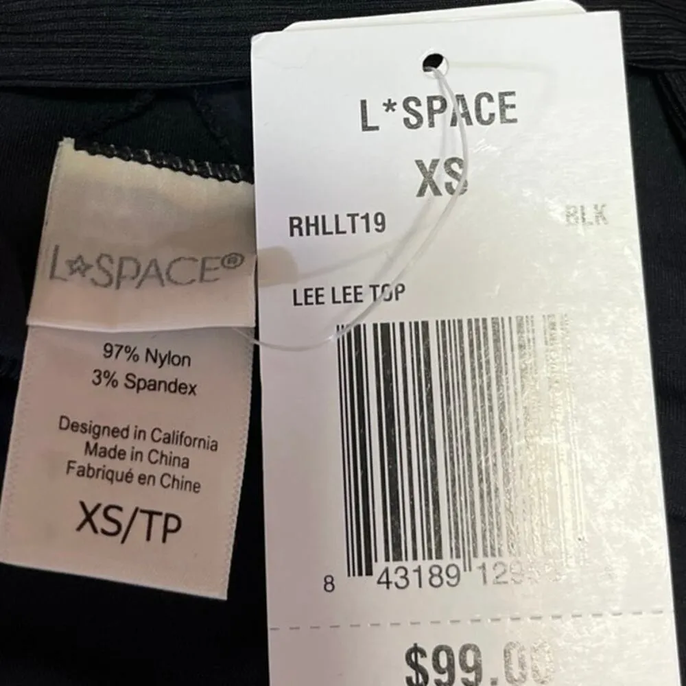 NEW L'Space Lee Lee Black Sculpt Rib Knit V Neck Sleeveless Swim Bikini Top XS - Image 4