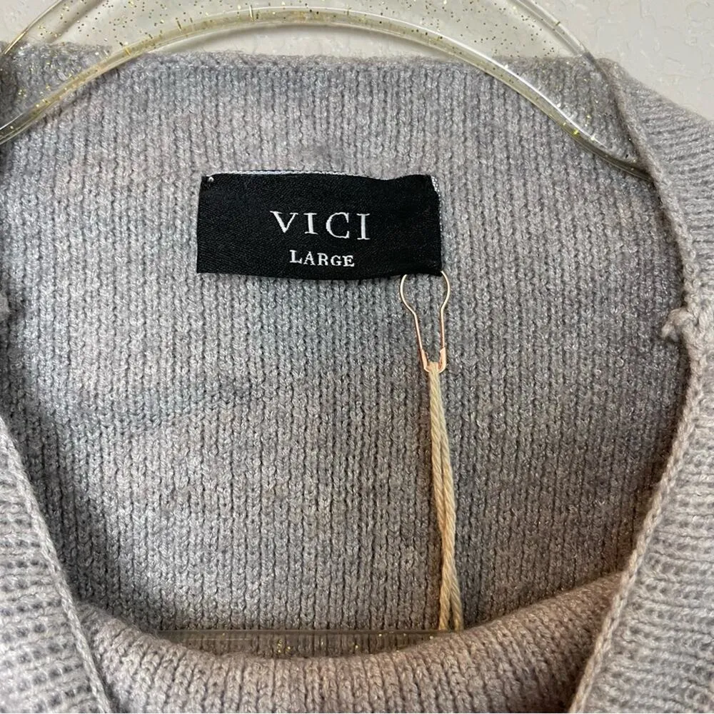 BNWT! VICI Cozy Mockneck Heavy Gray Knit Sweater Size L - Image 5