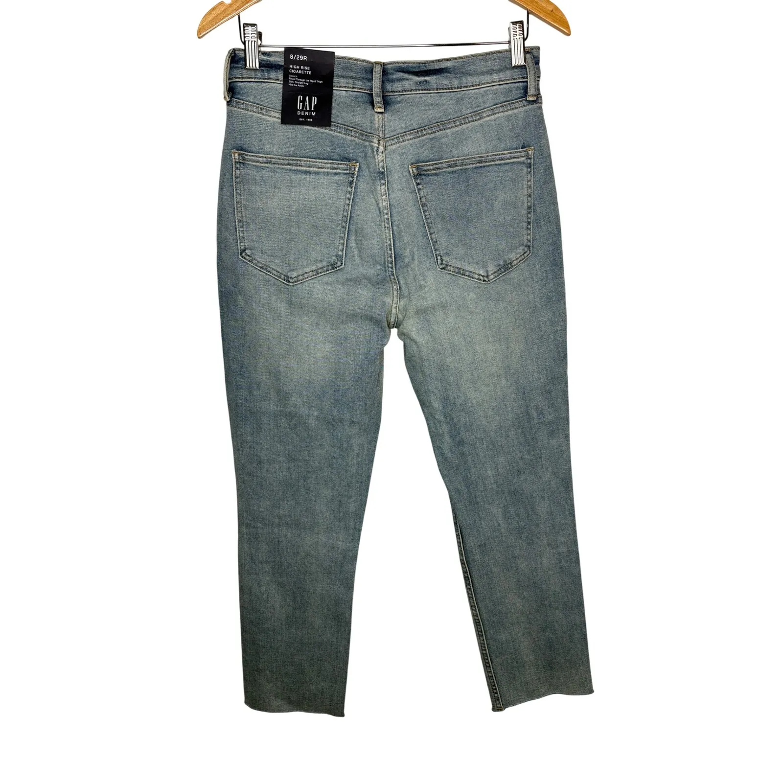 GAP High Rise Cigarette Jeans Button Fly Stretch Women Size 8 29R Raw Hem NWT - Image 3