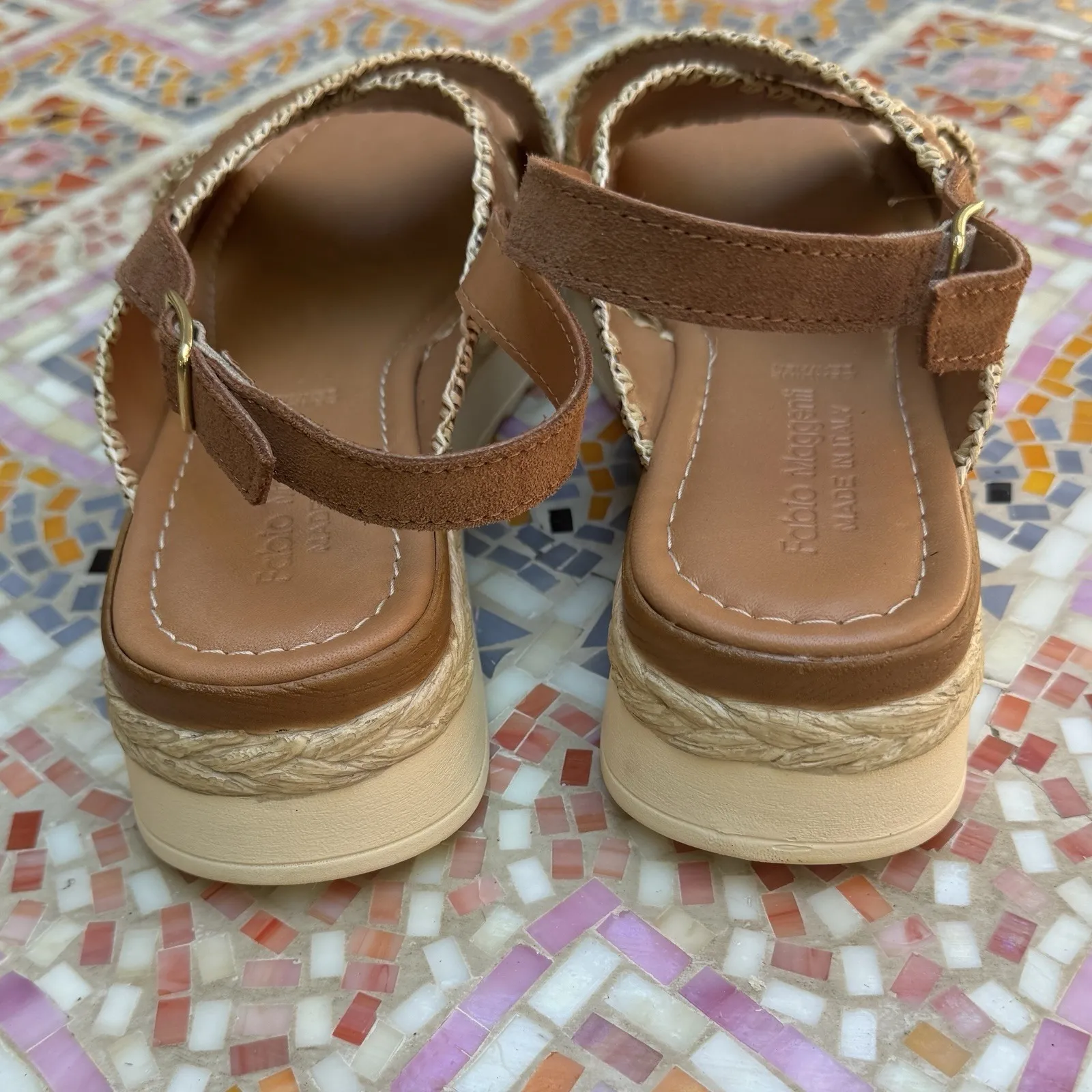 Fabio Maggenti‎ Italy Leather Platform Brown Sandals Espadrille Shoes Size 9.5 - Image 3