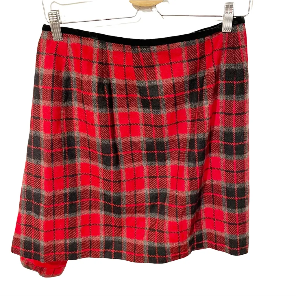 Liz‎ Sport Vintage Y2K Size 10 Red Wool Plaid Wrap Mini Skirt Women - Image 4