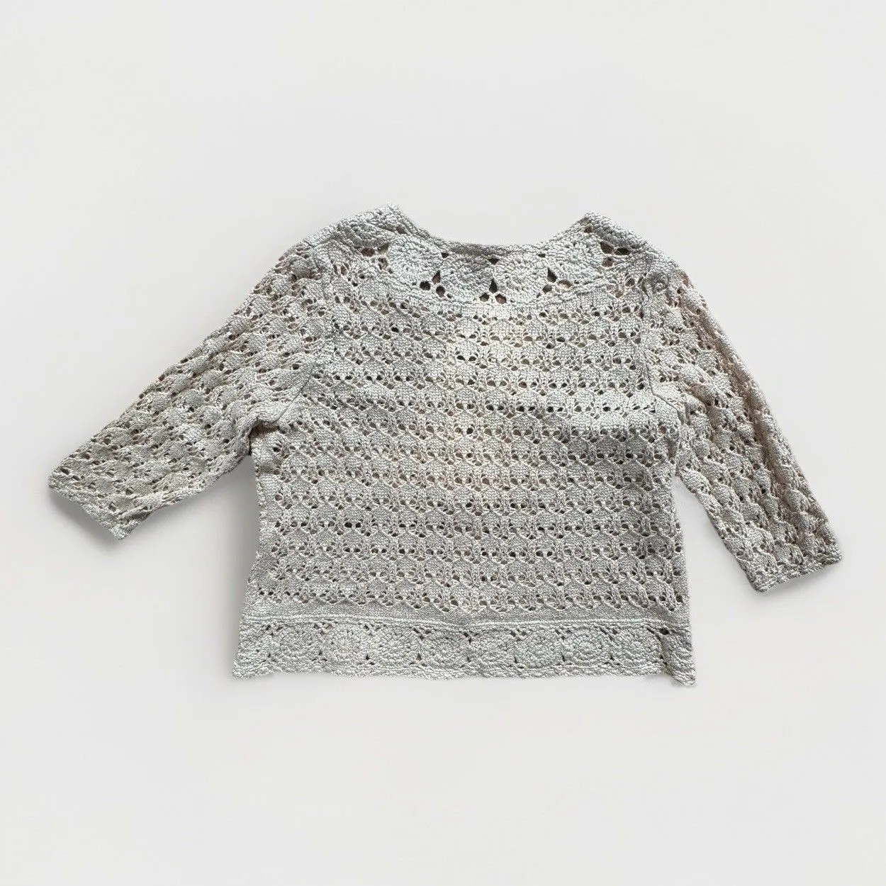 Chicos Crochet Cardigan 3/4 Sleeve Galina Glimmer Champagne Size 2 XL - Image 4