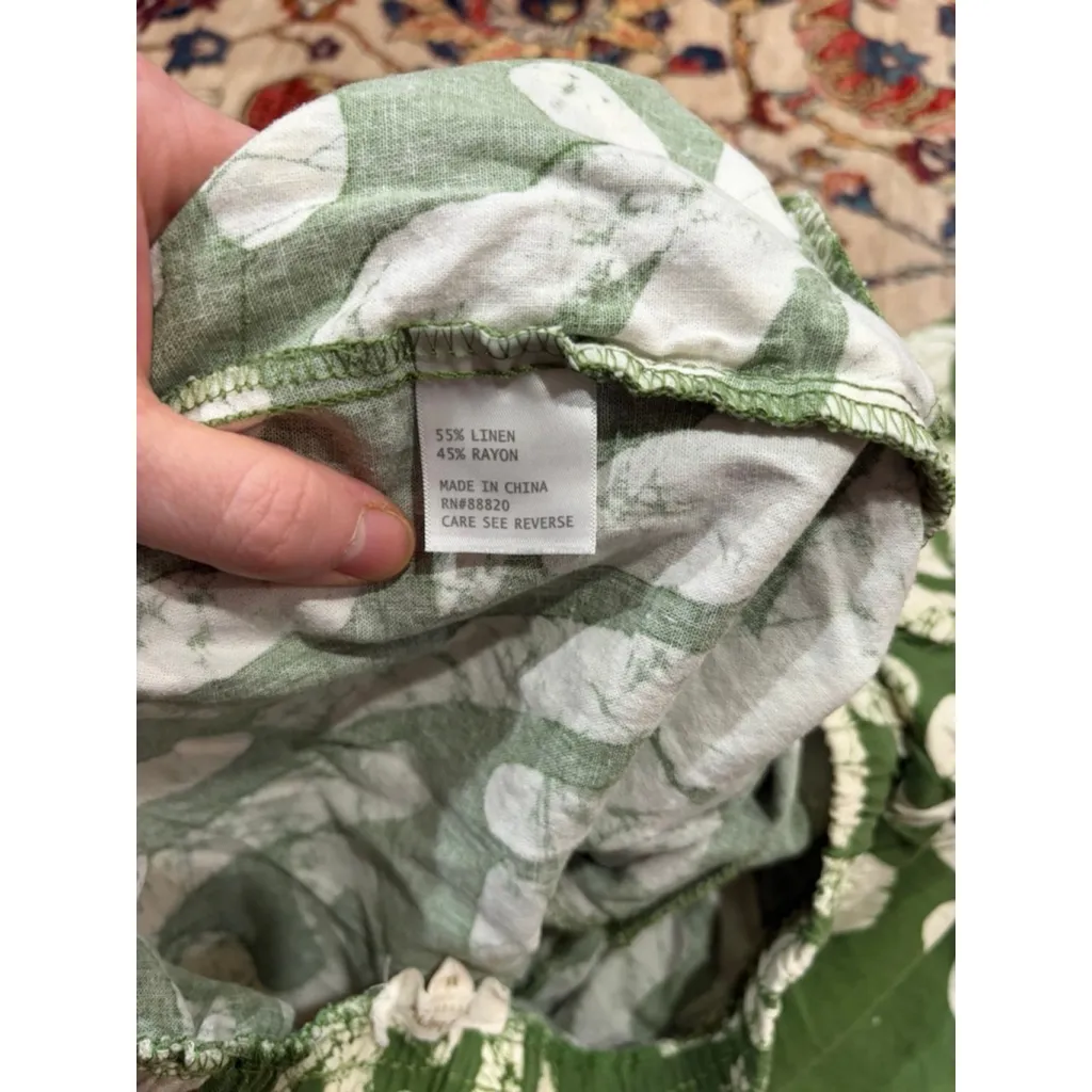 Haute Hippie Style Green Linen Blend Printed Jogger Pants M Boho Resort - Image 6