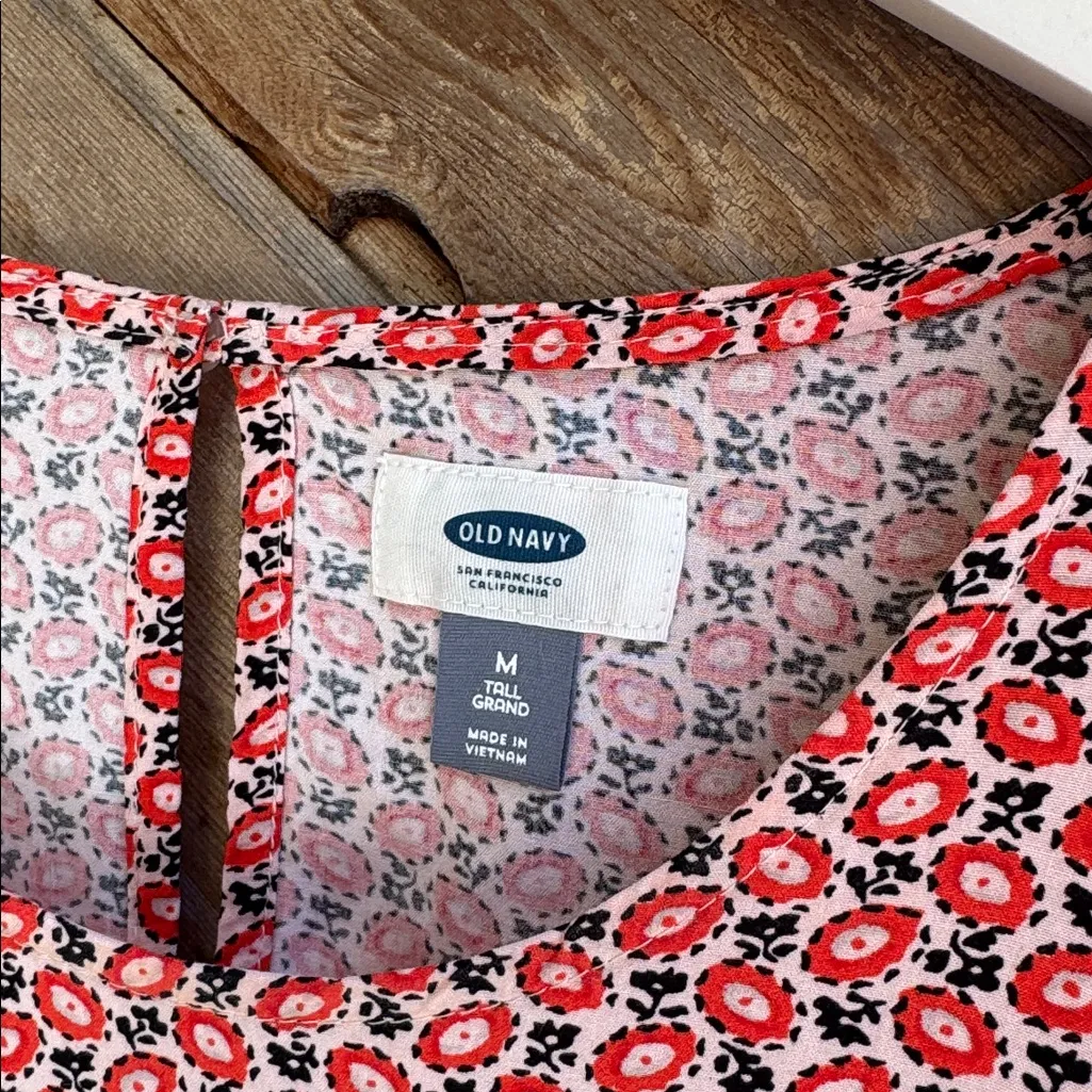 Old Navy Red white floral long sleeve babydoll Long Sleeve Dress medium tall - Image 2