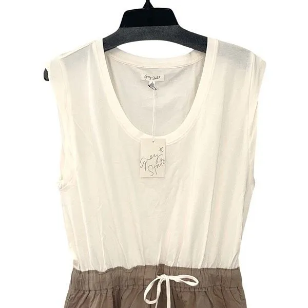 Grey State Womens Cap Sleeve Drawstring Helena Mini Dress Spa White Size 3 NWT Tan Size L - Image 2