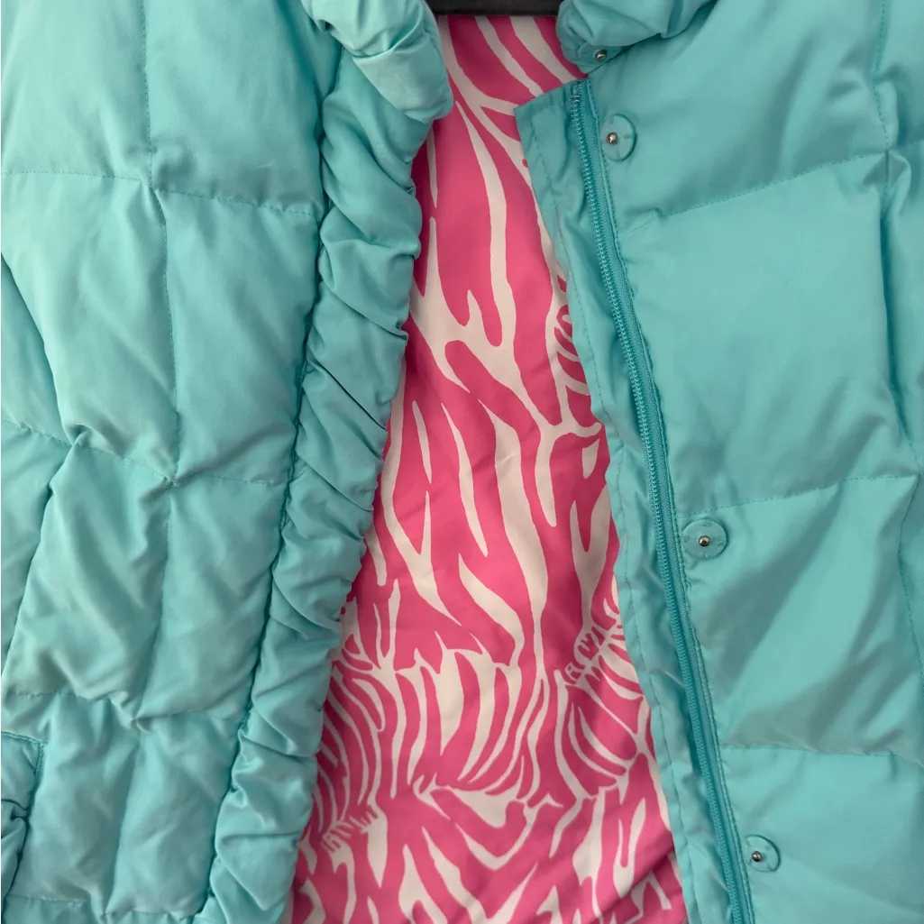 Lilly Pulitzer  turquoise Vest with Pink Zebra Interior size large - Image 2
