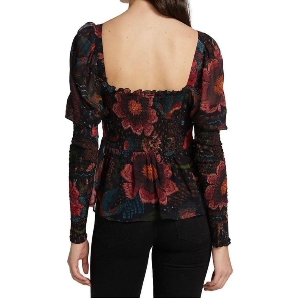 FARM RIO Smocked River Creatures Blouse Long Sleeve in Black Multi - Image 3