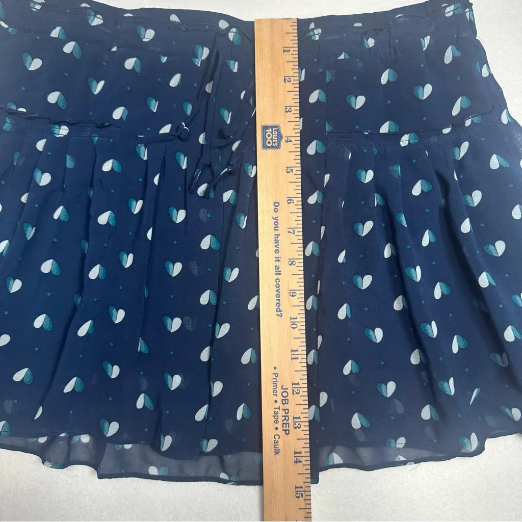 American Eagle Navy Blue Mini Skirt Heart Print Ruffled Drawstring Size Small - Image 8