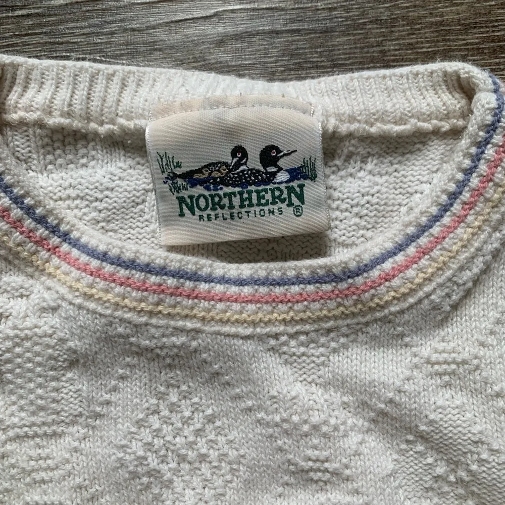 Northern Reflections Vintage  Cream Embroidered Gold Crewneck Sweater S - Image 4