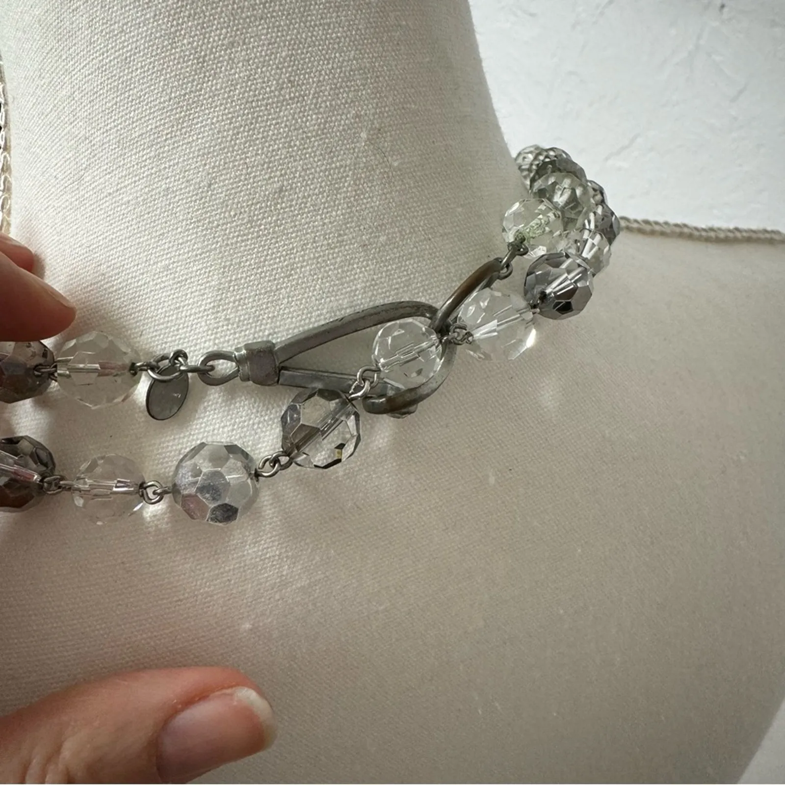 Cookie Lee Vintage Silver Crystal Beaded Long Necklace Womens Classic Layering - Image 6