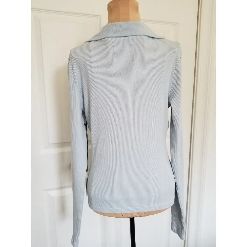 Citizens Of Humanity CameronV-Neck Long Sleeve Polo Top Cloud Dust Blue Sz M - Image 3