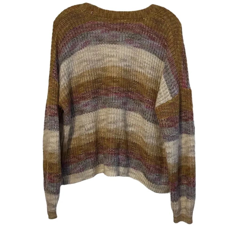 Womens Button-Front Rib-Knit V-Neck Cardigan Sweater Large - Image 2