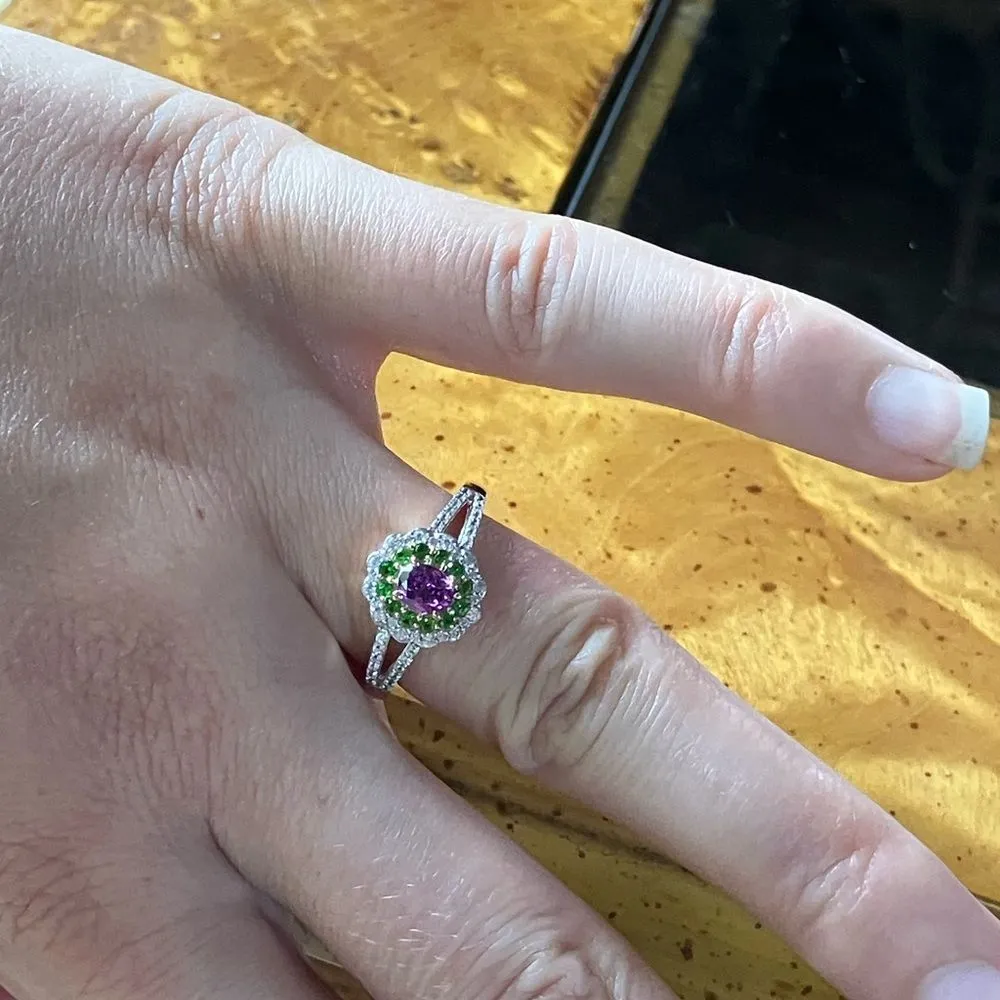 Natural Ember Garnet Chrome Diopside Sterling Silver Ring Size 7 Purple - Image 4