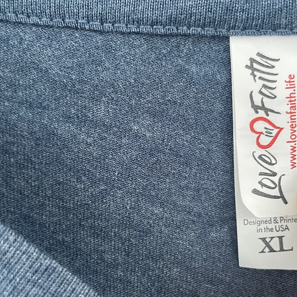 Let Them by Love in Faith Blue Short Sleeve Tee with Inspirational Graphic XL - Image 3