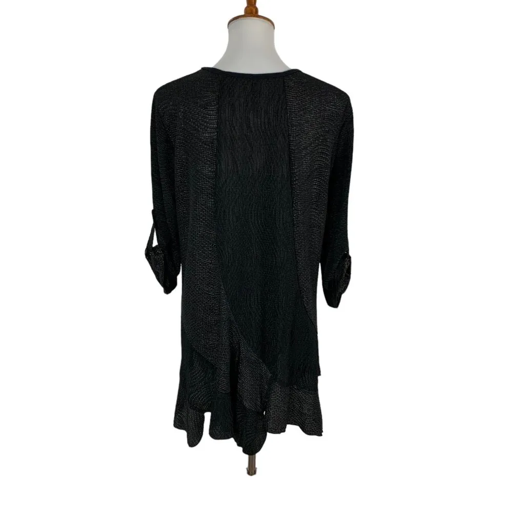 Curvesque USA Tunic Top Large Black Shimmer Long Sleeve Party Eveningwear - Image 5