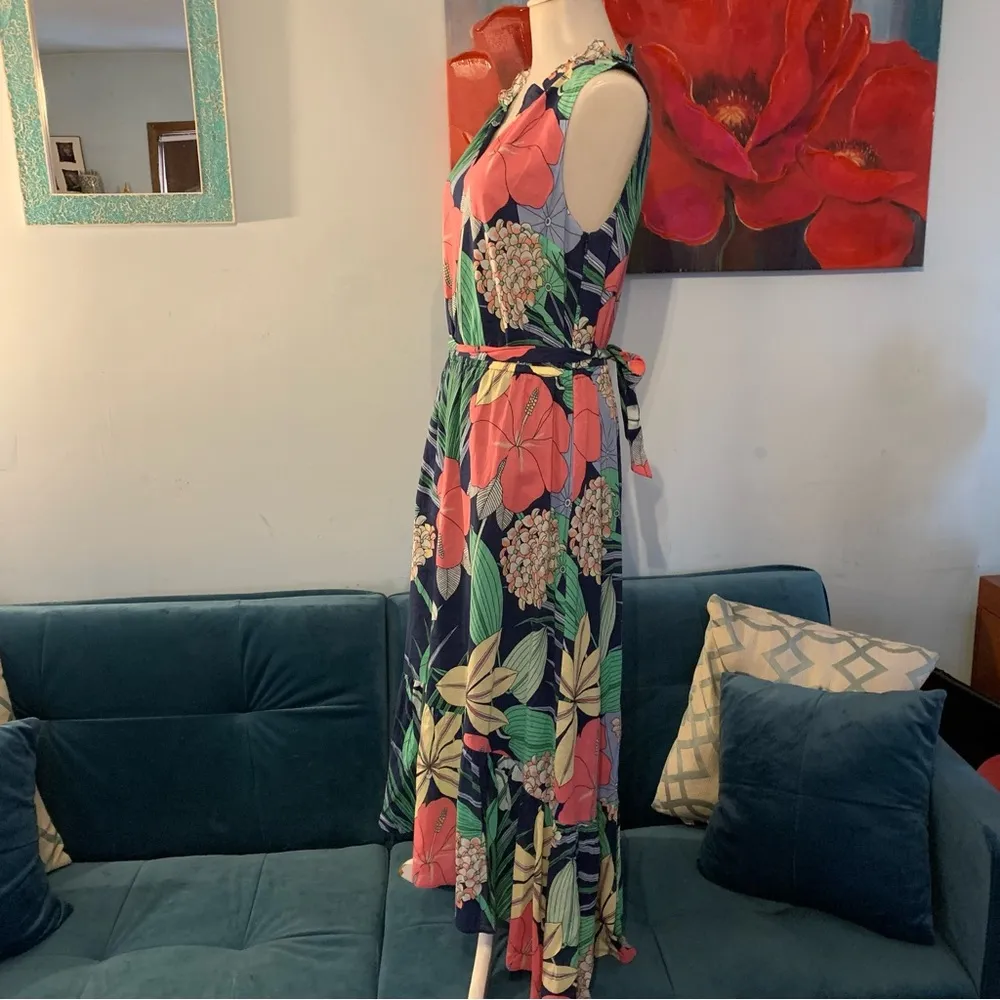 Talbots Hibiscus Tropical Floral Print Midi Maxi Dress Blue Multicolored Size 4 - Image 5