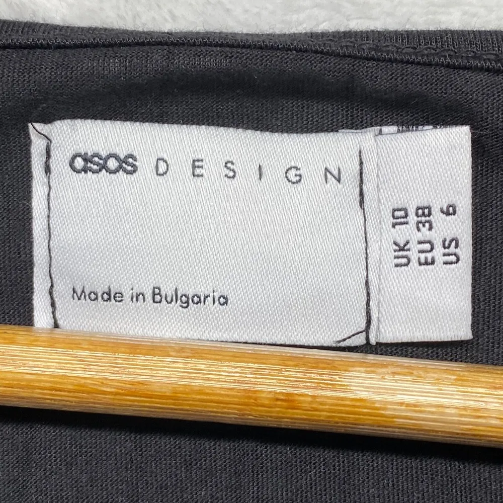 ASOS DESIGN Pleated Tie‎ Neck Babydoll Dress Black Mini Short Sleeve US 6 - Image 4