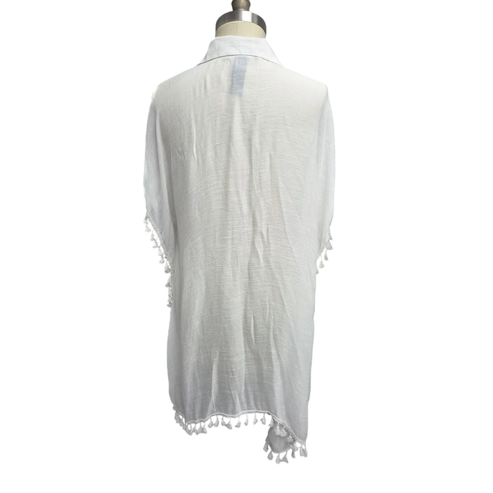 Rachel Zoe Button Down Cover Up Ball Fringe One Size Excellent Condition - Image 3
