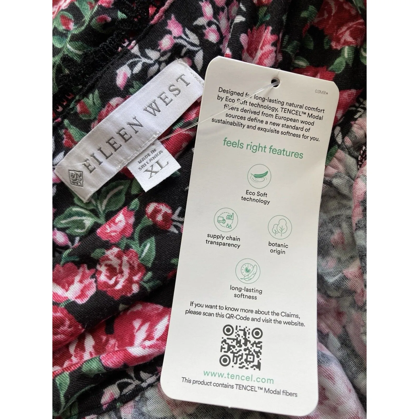 NWT Eileen West Nightgown Short Sleeve Sleep Dress Women XL Black Floral Print - Image 9