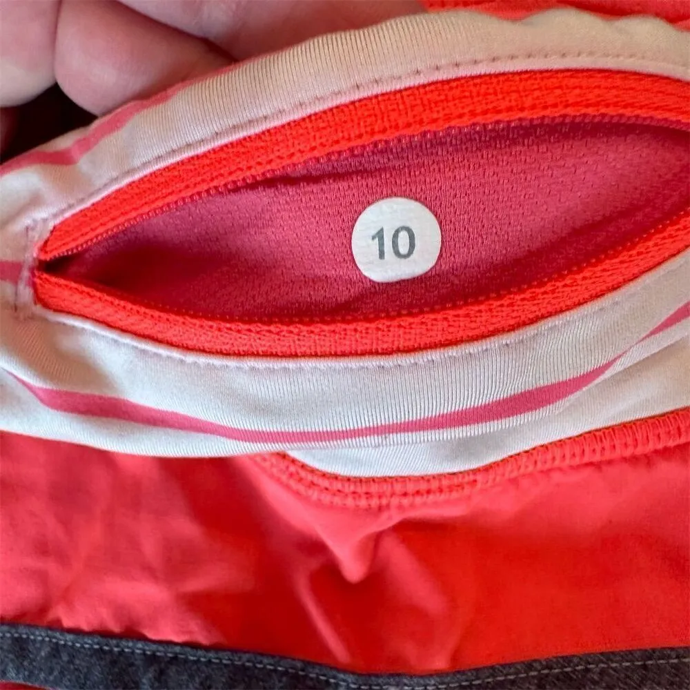 Lululemon Speed Short 2.5" Electric Coral Stripe Zip Pocket Women's Size 10 - Image 5