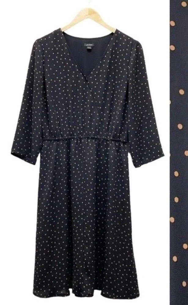 J. Jill Wearever Collection Black Polka Dot Surplice Midi Dress Size Medium - Image 11