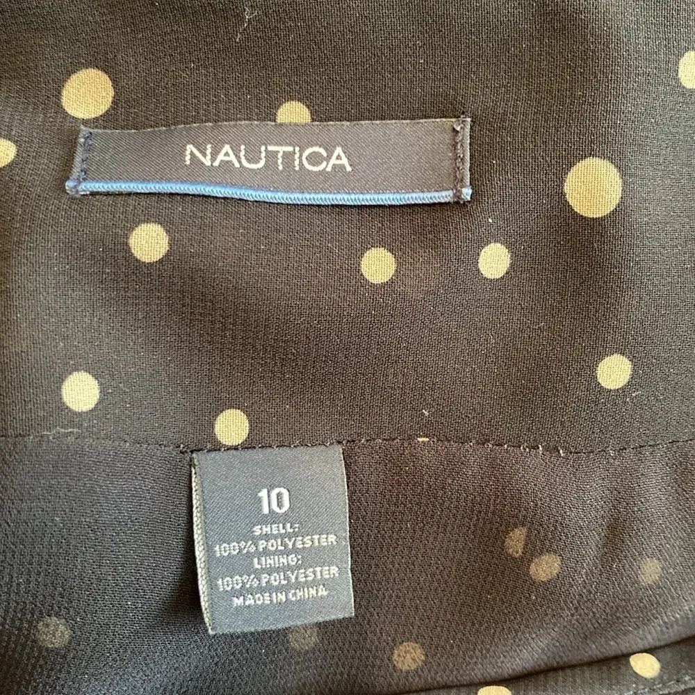 Nautica pleated semi sheer overlay skirt black tan polka dot size 10 - Image 2