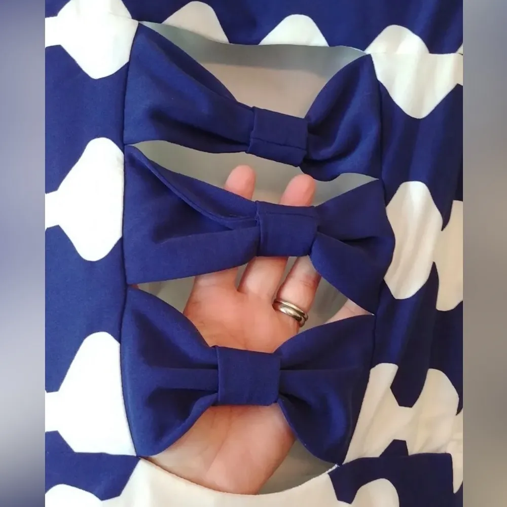 Maia Blue & White Chevron Wave Stripe Open Bow Back Modcloth Dress Coquette Girl Size 0 - Image 8