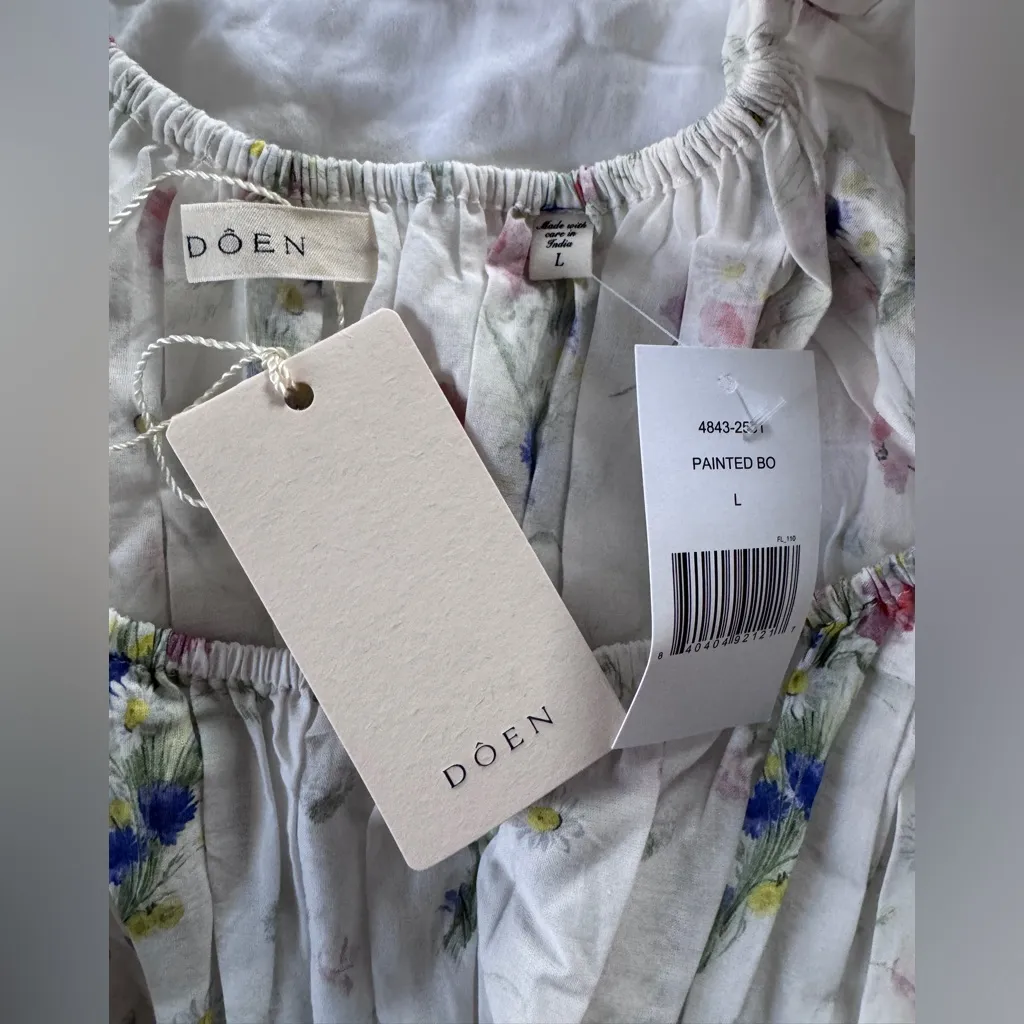 DOEN NWT Quinley Dress in Painted Bouquet Floral PuffSleeve Midi Dress L Large White - Image 8