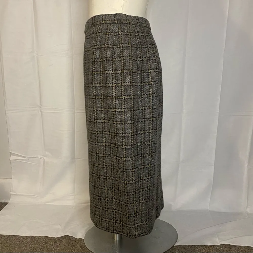 Pendleton Grey Wool Plaid Tan Black Grid Knee Length Midi Skirt size 12 - Image 3