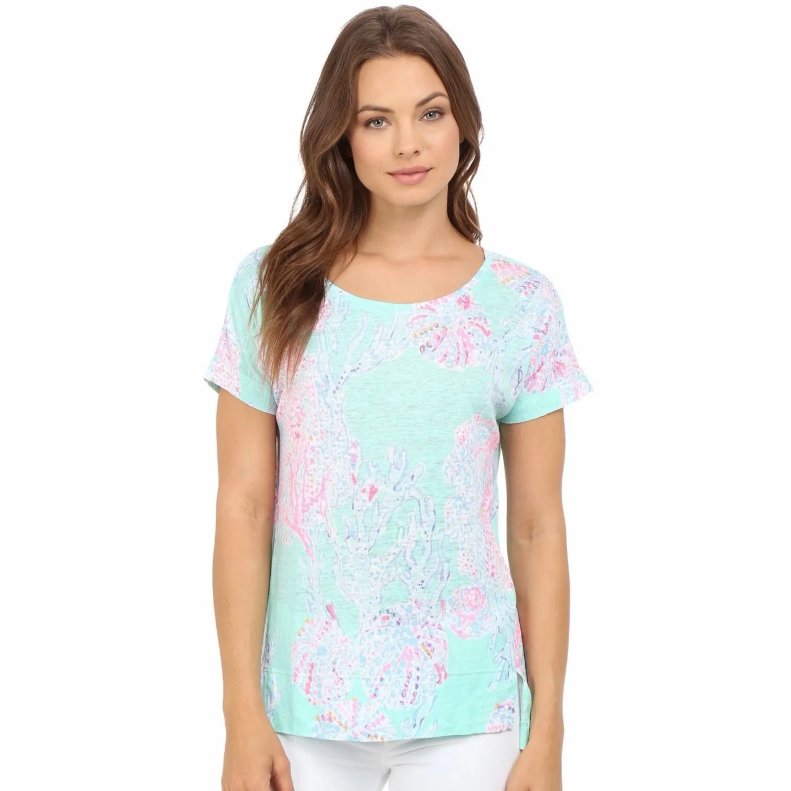 Lilly Pulitzer 100% Linen Mikela Top in Fansea MINTY FRESH M Tropical Nautical - Image 9