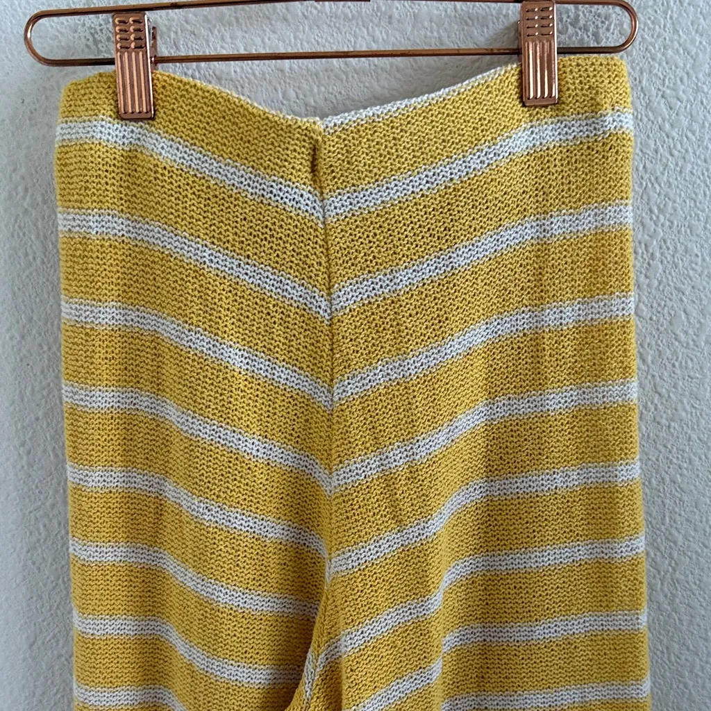 ZARA  Yellow Striped Wide Leg Pants Elastic Pull On Small - Image 7