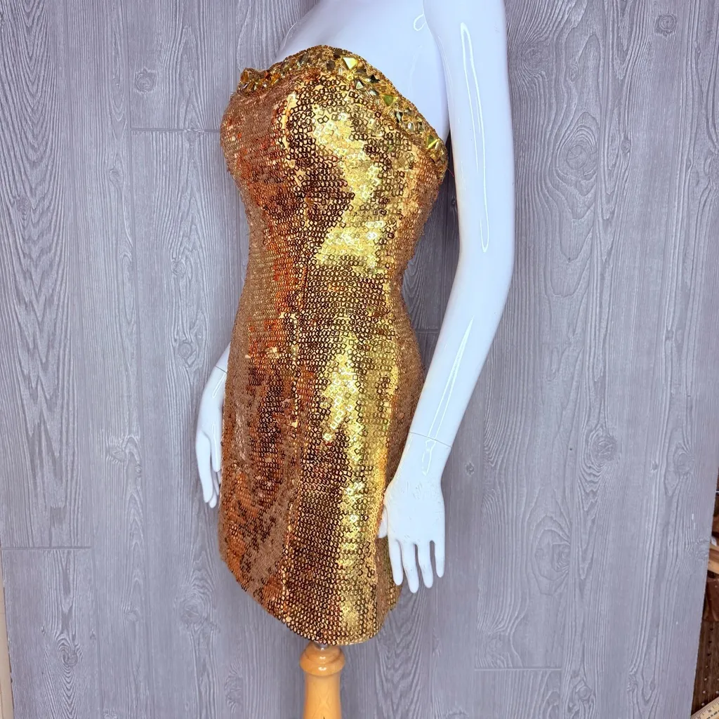 Square sequin lime riva midi dress with rhinestone gold dress sleeveless 4 - Image 6