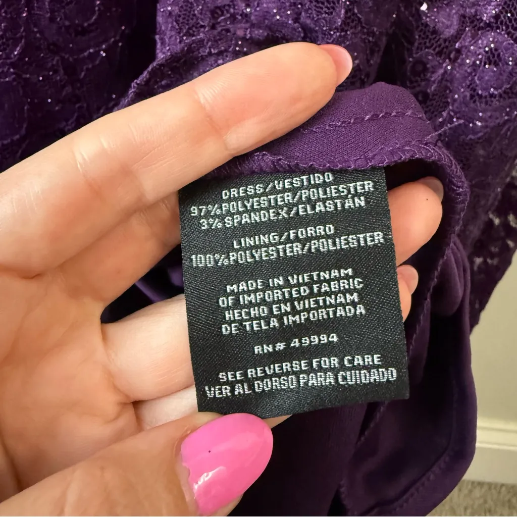 R & M Richards Sequins Lace Cold Shoulder Mermaid Gown Plum Purple 12 - Image 6