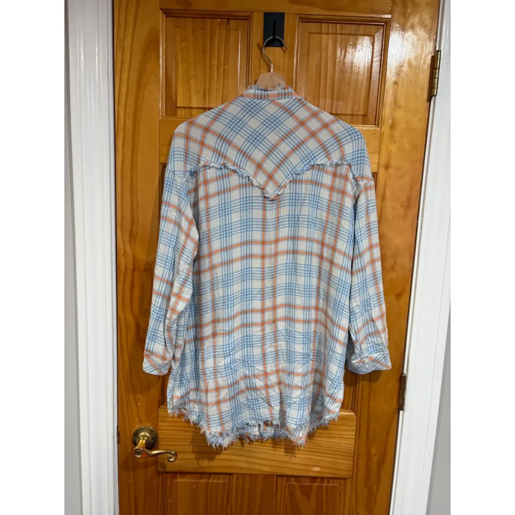 Free People Plaid About You Sleep Shirt Tunic Distressed Raw Hem Size XS - Image 4