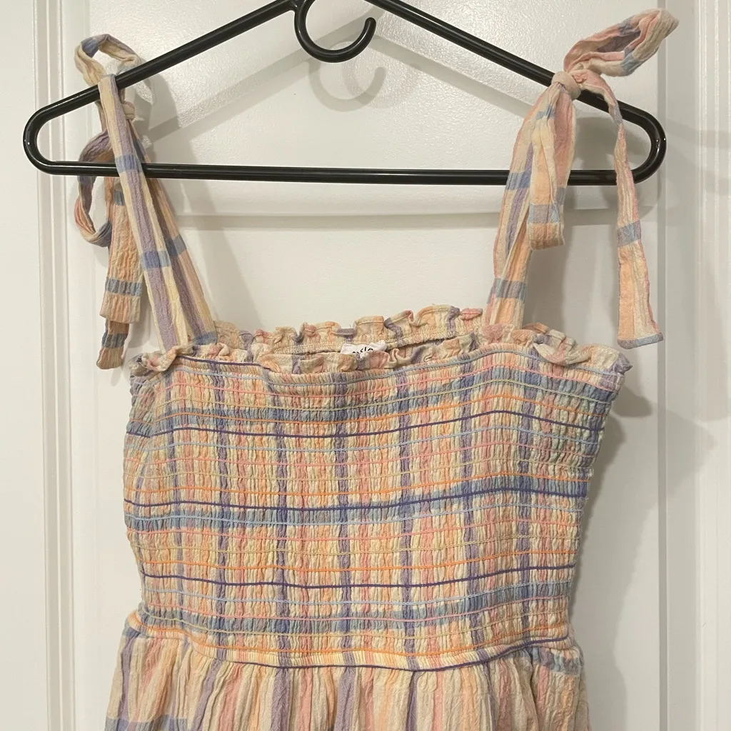 Storia Pastel Plaid Tiered Midi Dress - Image 3