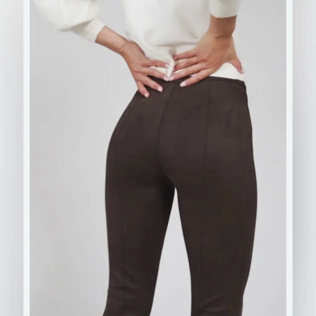 Spanx Wide Flare Leg Faux Suede High Rise Brown Pant XL Plus Size Stretch - Image 2
