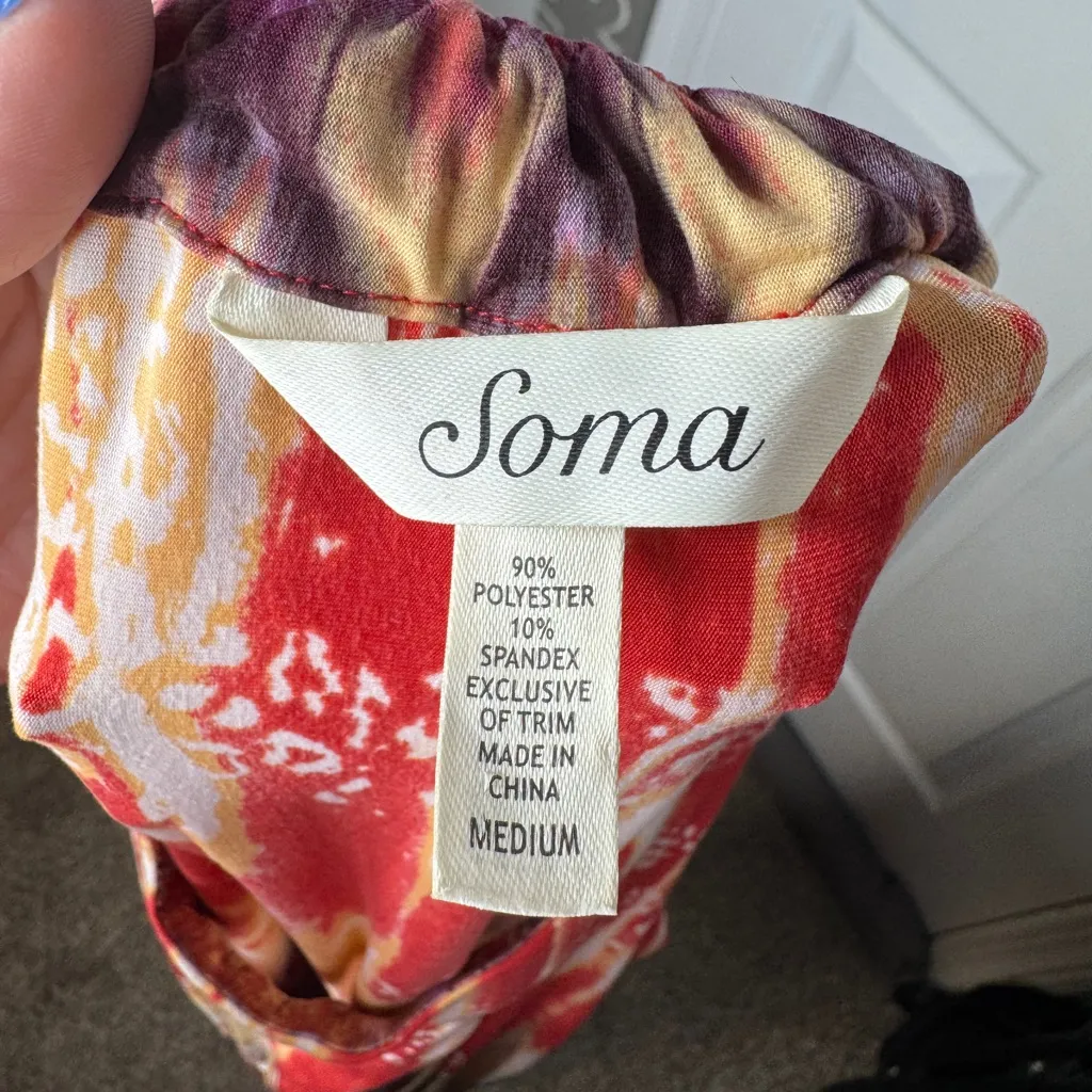 SOMA Keyhole Scarf Hem Midi Dress Women's XS Multicolor Stretch Cutout Boat Neck Orange Size M - Image 5