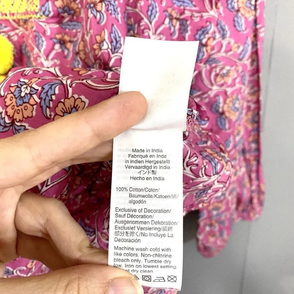 NEW J. Crew Pink Orange Multi Embroidered Cotton Voile Top in Block Print XS - Image 4