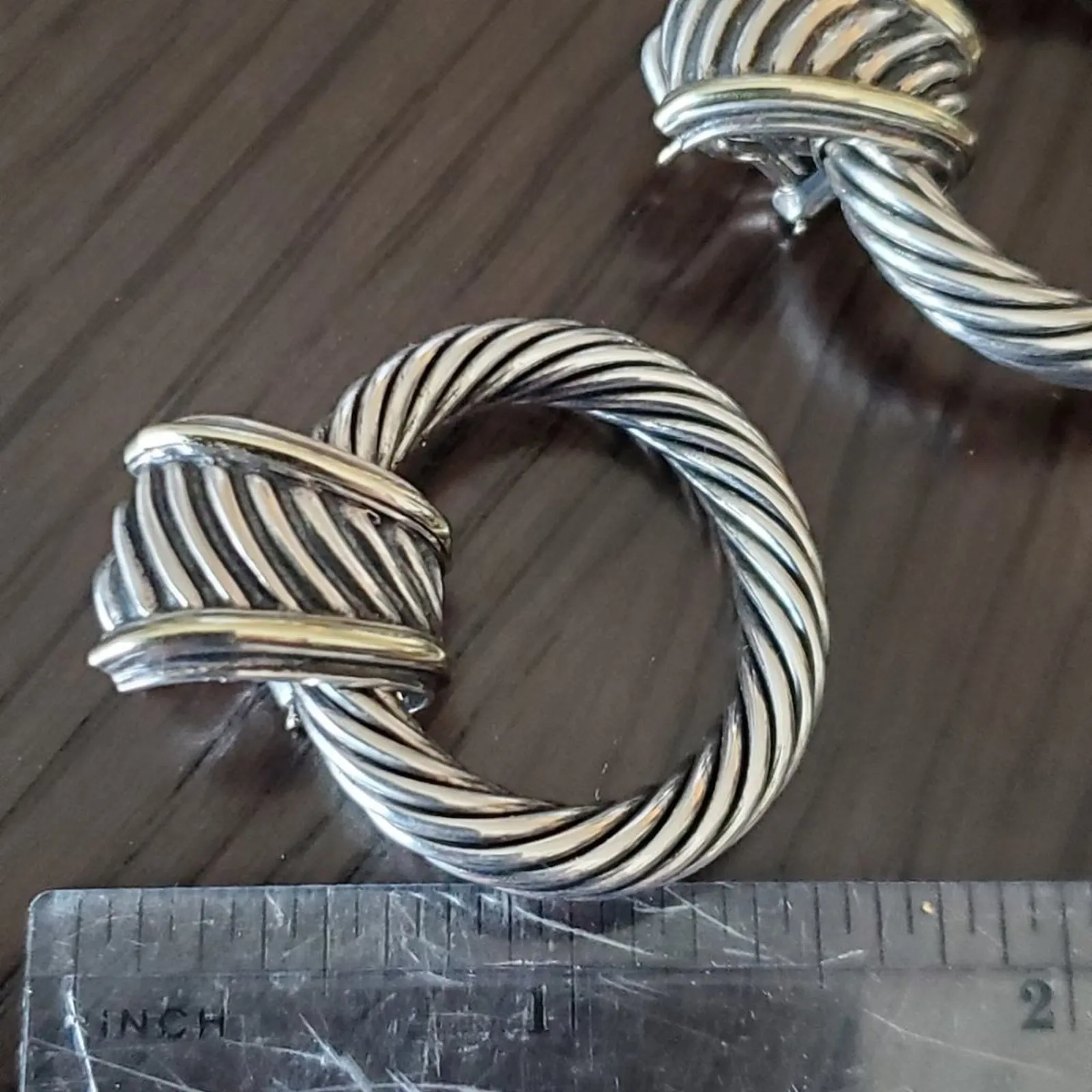 David Yurman  Sterling Silver Cable Hoop Drop Earrings – 1.5in - Image 4