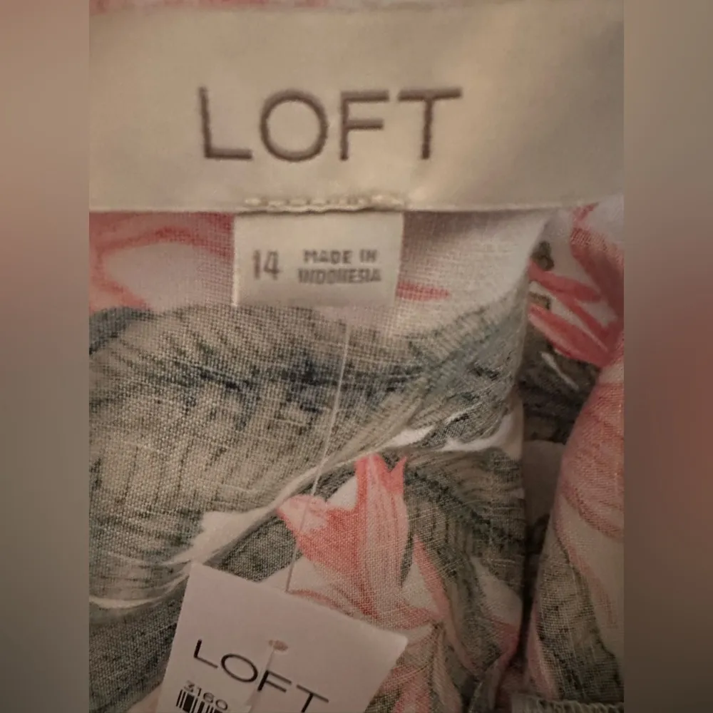 LOFT Paradise Tiered Maxi Dress Green Pink Floral Palm Leaf Linen Blend NWT - Image 6